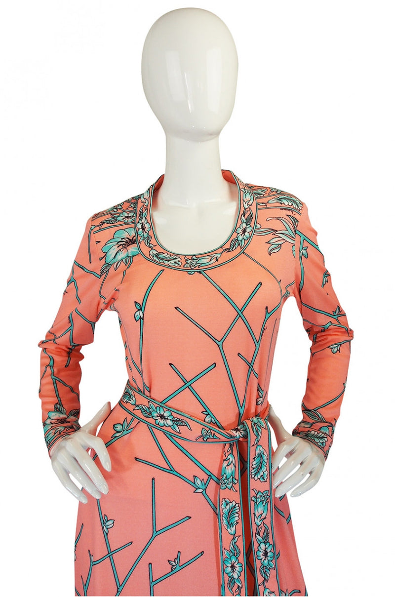 1970s Coral & Turquoise Maurice Jersey Dress Shrimpton Couture 1970s Coral & Turquoise Maurice Jersey Dress Shrimpton Couture
