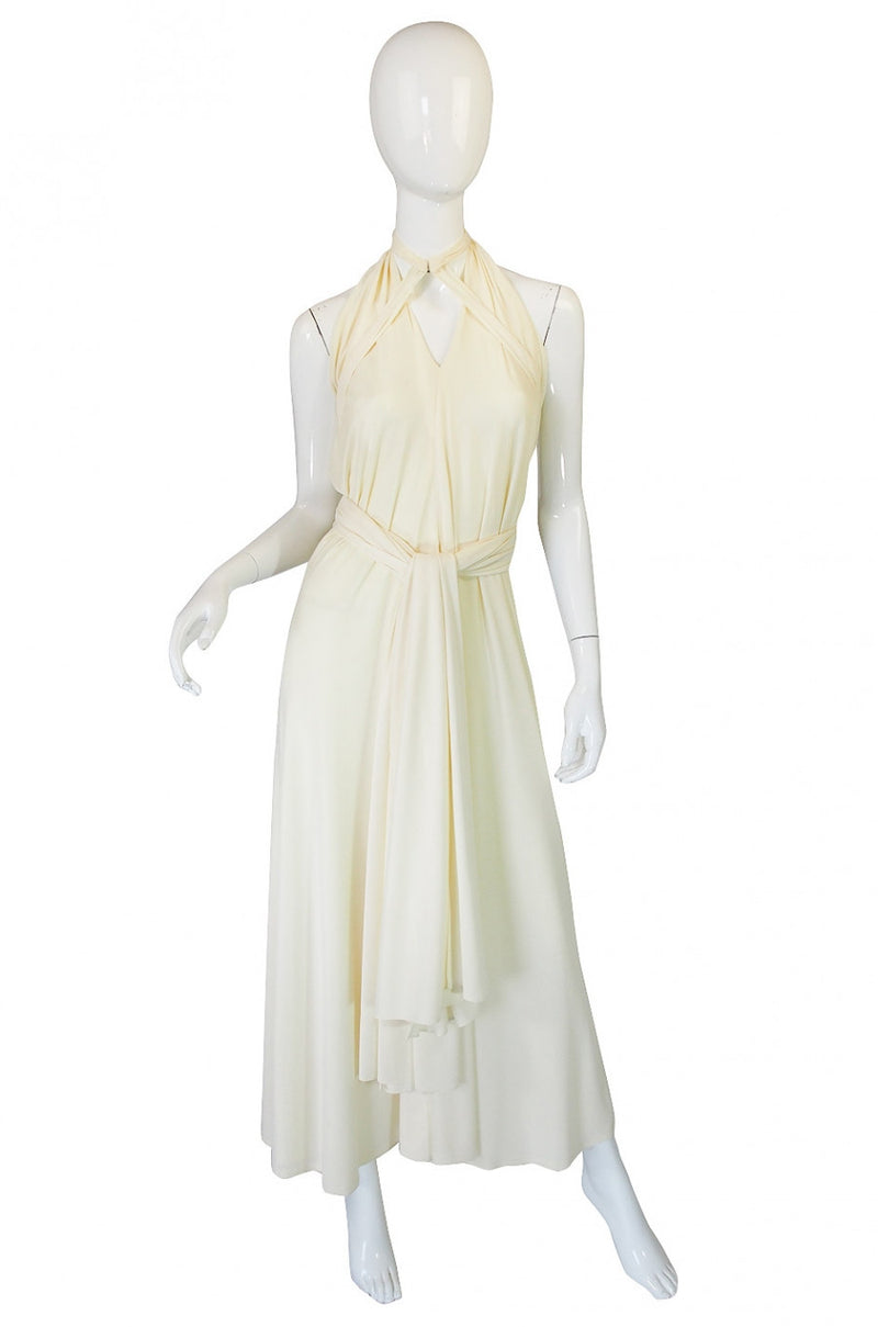 1970s Frank Usher Cream Jersey Dress