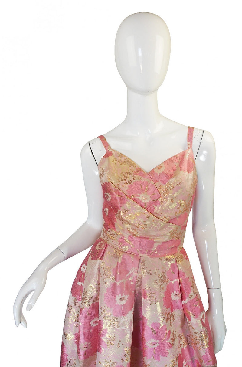 1950s Pink Silk I . Magnin Brocade Gown