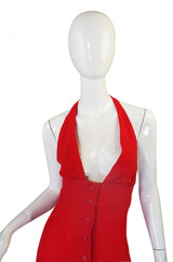 1970s Plunge Halter Ossie Clark Red Dress