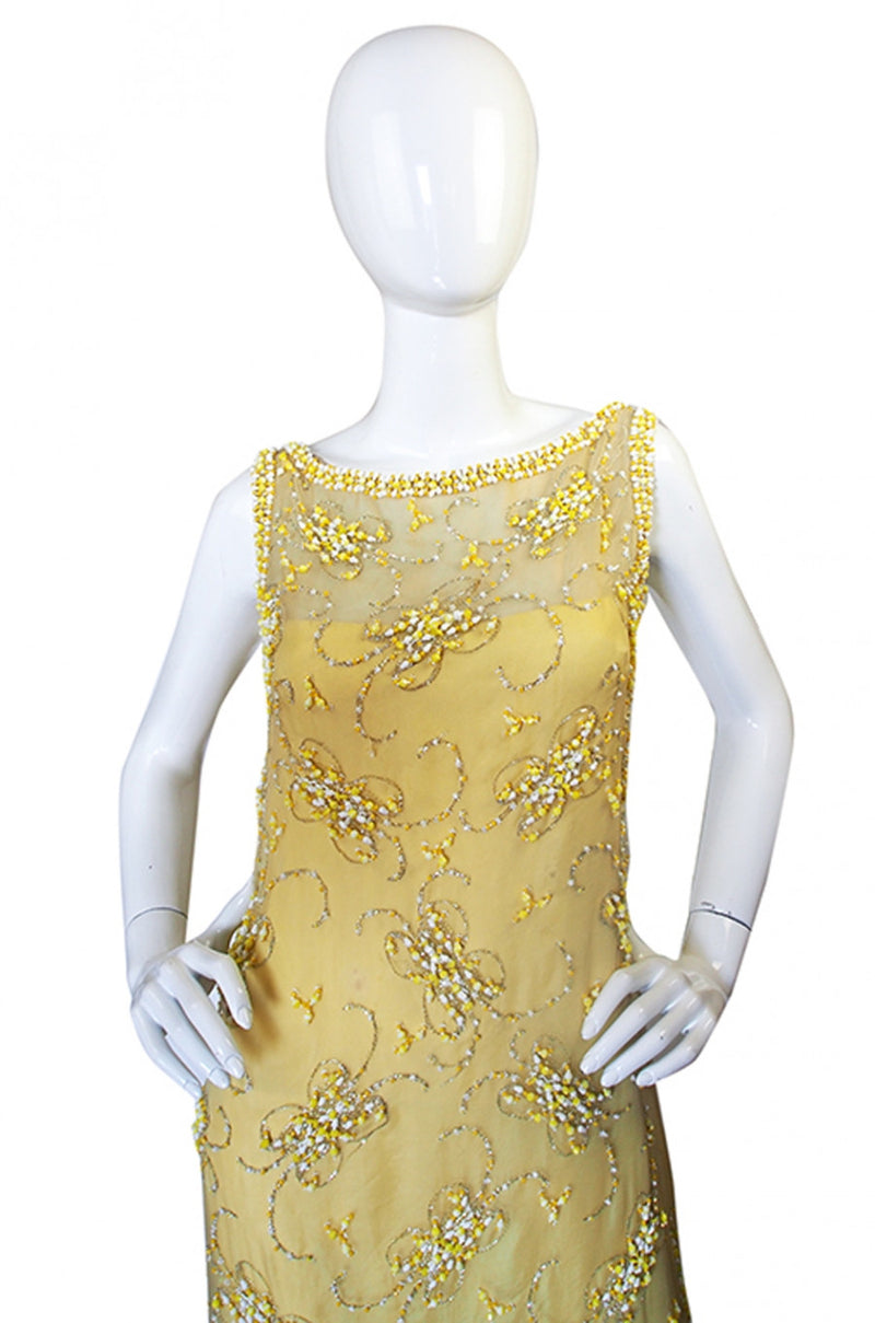 1960s Beaded Yellow Organza Malcolm Starr