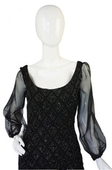 1960s Heavy Hand Beaded Black Shift