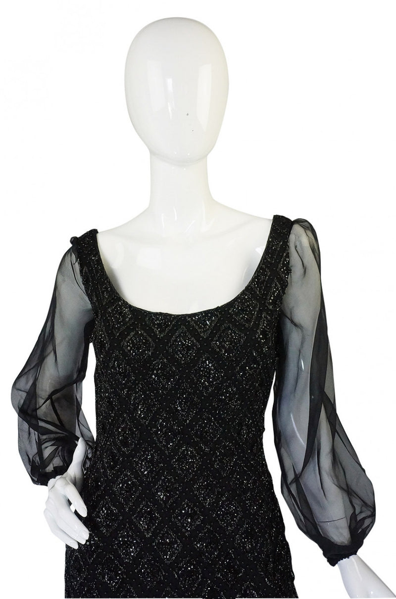 1960s Heavy Hand Beaded Black Shift