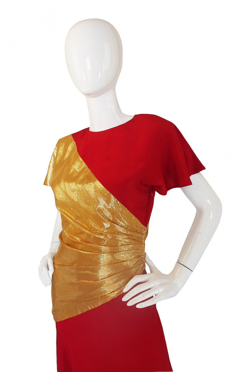 1980s Bruce Oldfield Red & Gold Silk Gown