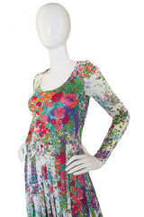 1970s J. Tiktiner Jersey Floral Maxi Dress