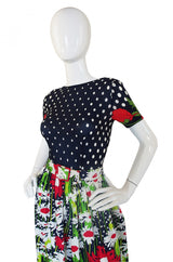 1970s Dot and Floral J. Tiktiner Maxi Dress