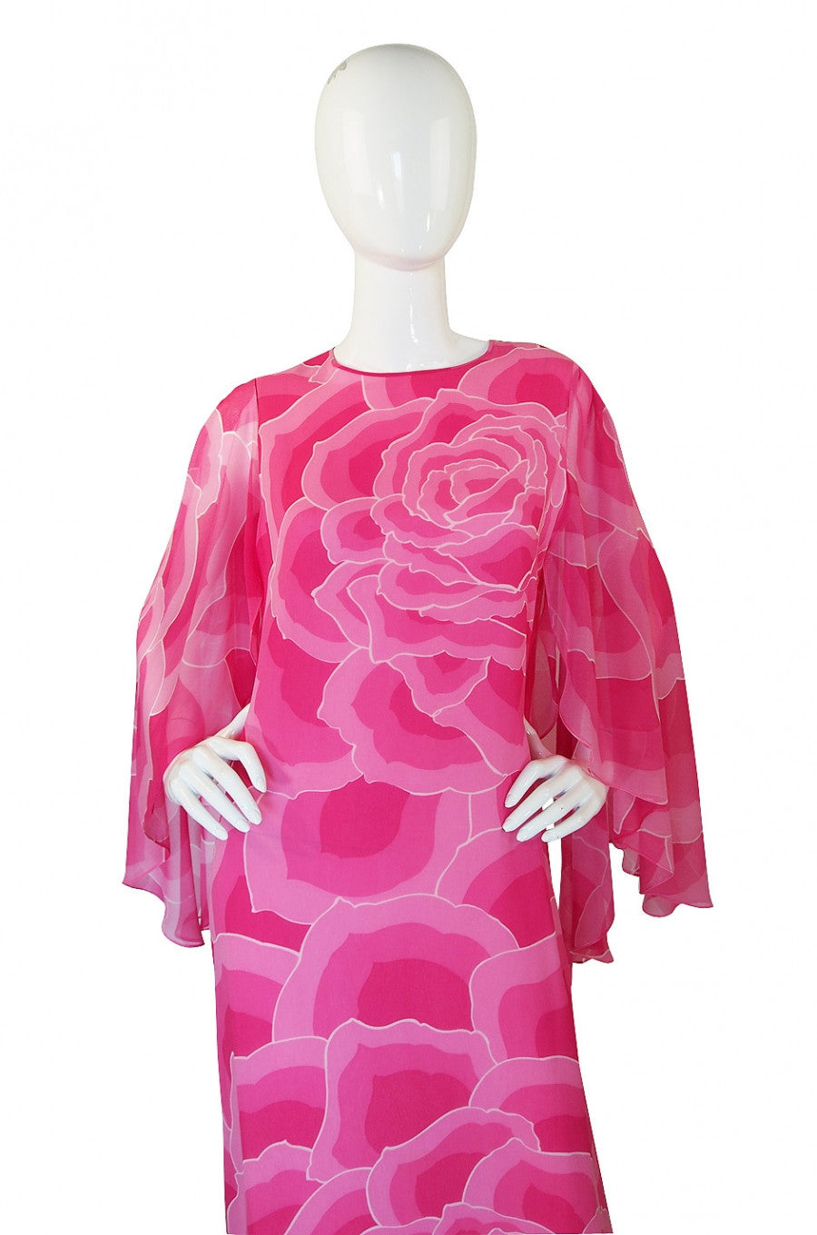 1980s Floral Silk Chiffon Hanae Mori Ruffle Dress