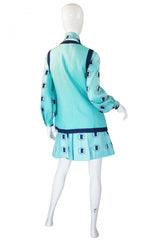 1960s Turquoise Barocco Silk Dress Set