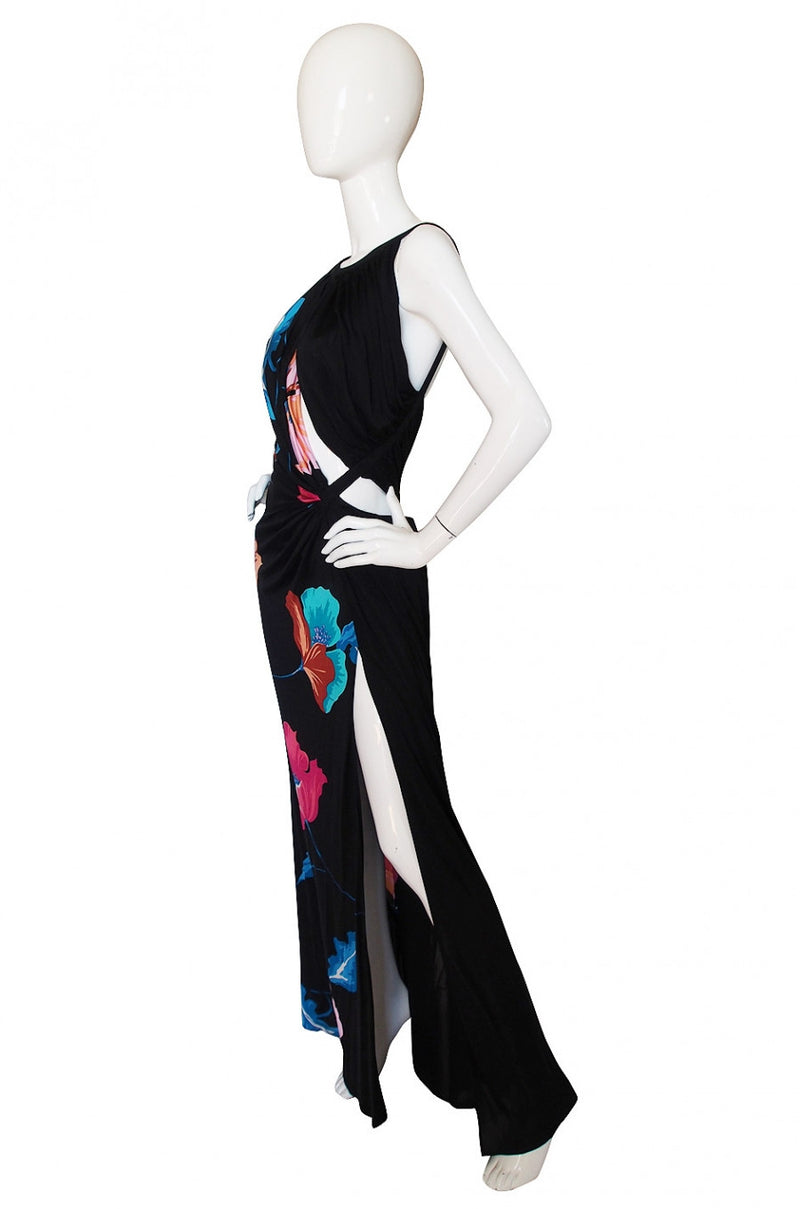 S/S 2001 Versace Couture Printed Jersey Cut Out Gown