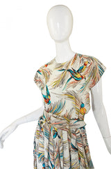1940s Silk DuBarry Parrot Print Gown