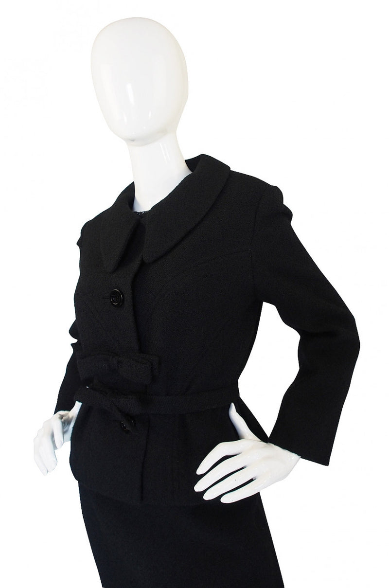 1960s Black Boucle Suit & Eyelash Shell