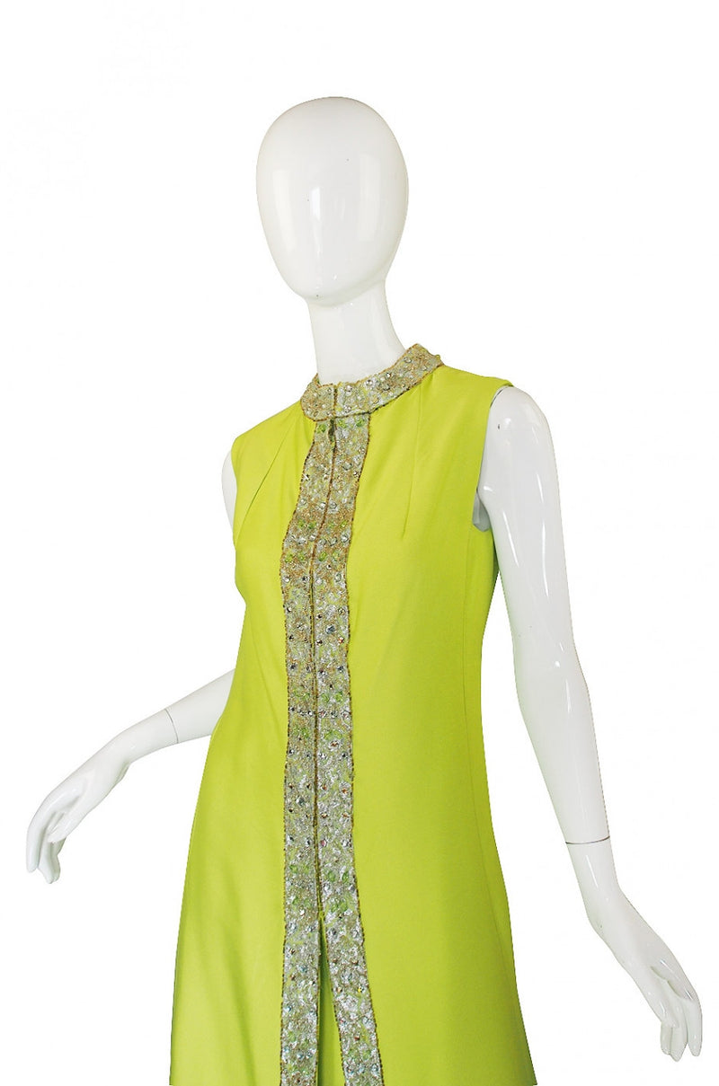 1960s Beaded Lime Maxi Dress