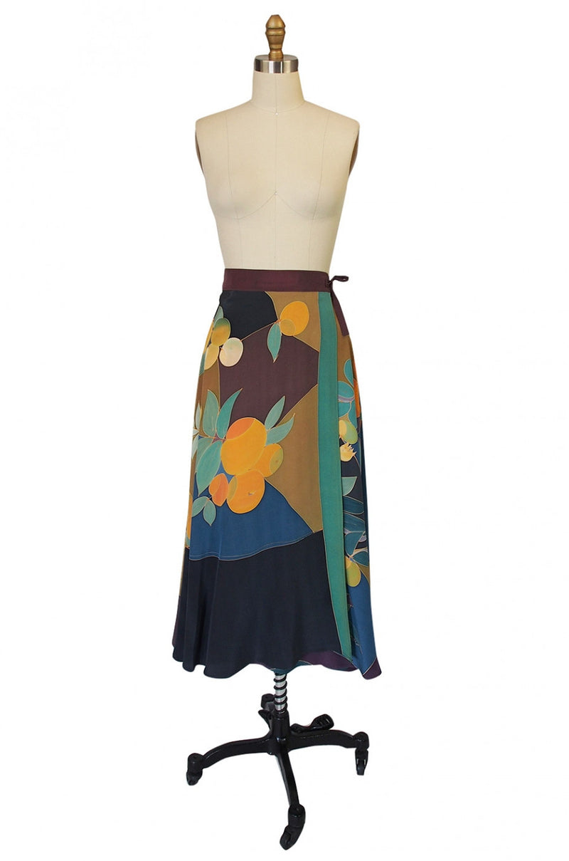 1970s Hand painted Silk Skirt & Shawl