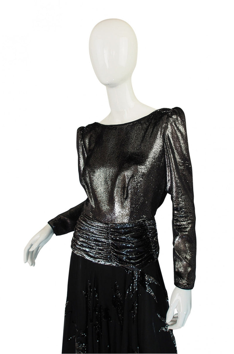 1980s Silver Accent Low Back Valentino Gown