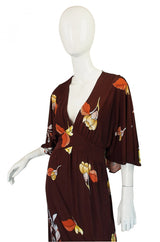 1970s Mac Tac Caped Floral Jersey Maxi Dress