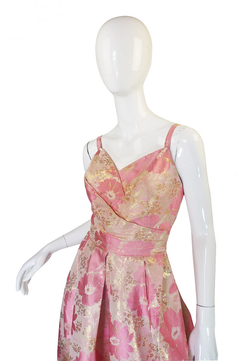 1950s Pink Silk I . Magnin Brocade Gown