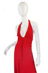 1970s Plunge Halter Ossie Clark Red Dress