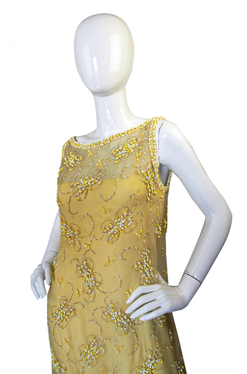 1960s Beaded Yellow Organza Malcolm Starr