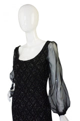 1960s Heavy Hand Beaded Black Shift