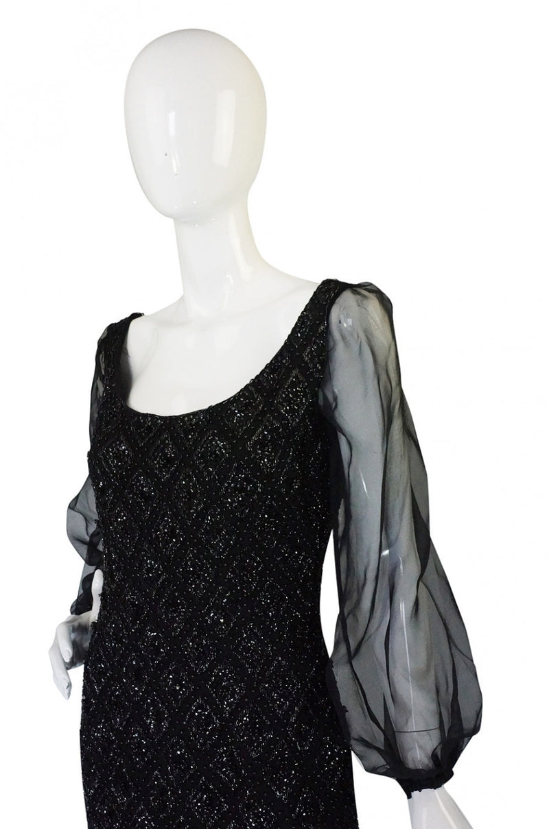 1960s Heavy Hand Beaded Black Shift