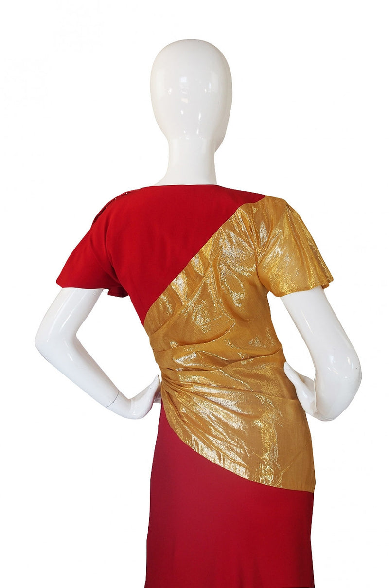 1980s Bruce Oldfield Red & Gold Silk Gown