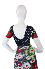 1970s Dot and Floral J. Tiktiner Maxi Dress