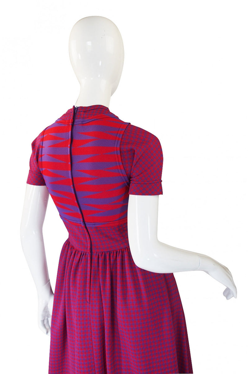 1971 Checked Raspberry Rudi Gernreich Maxi Dress