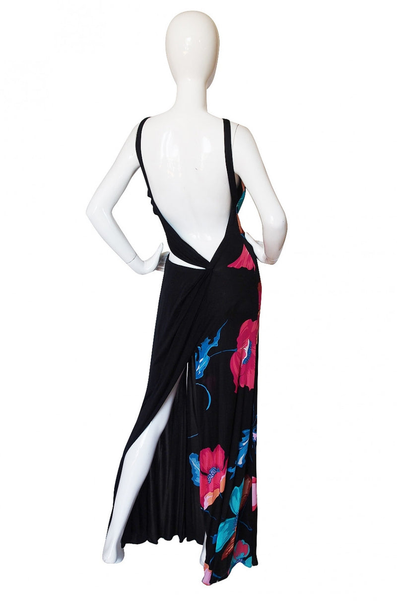 S/S 2001 Versace Couture Printed Jersey Cut Out Gown