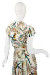 1940s Silk DuBarry Parrot Print Gown