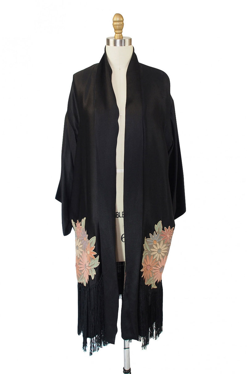 1920s Padded Flower Fringe Flapper Robe