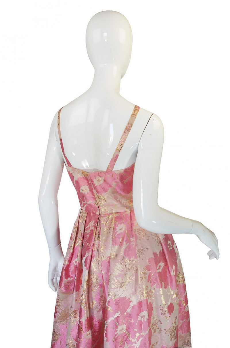 1950s Pink Silk I . Magnin Brocade Gown