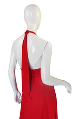 1970s Plunge Halter Ossie Clark Red Dress
