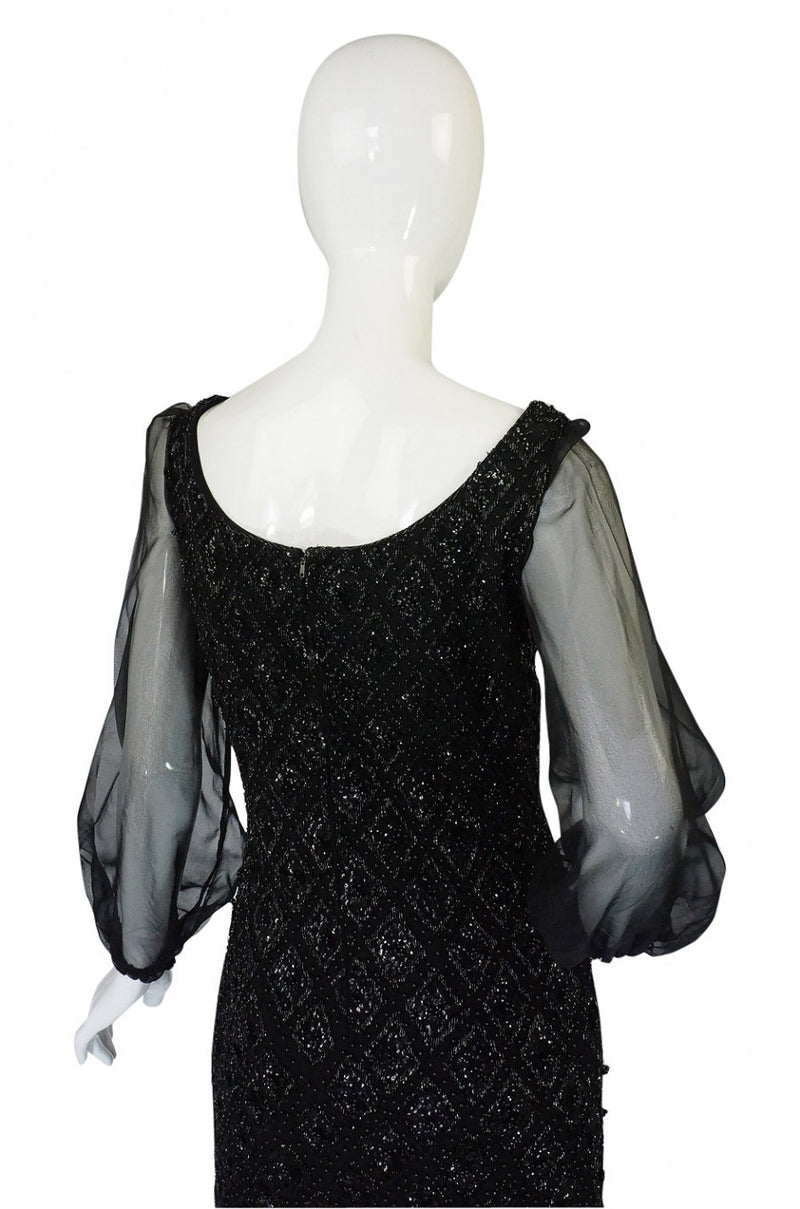 1960s Heavy Hand Beaded Black Shift