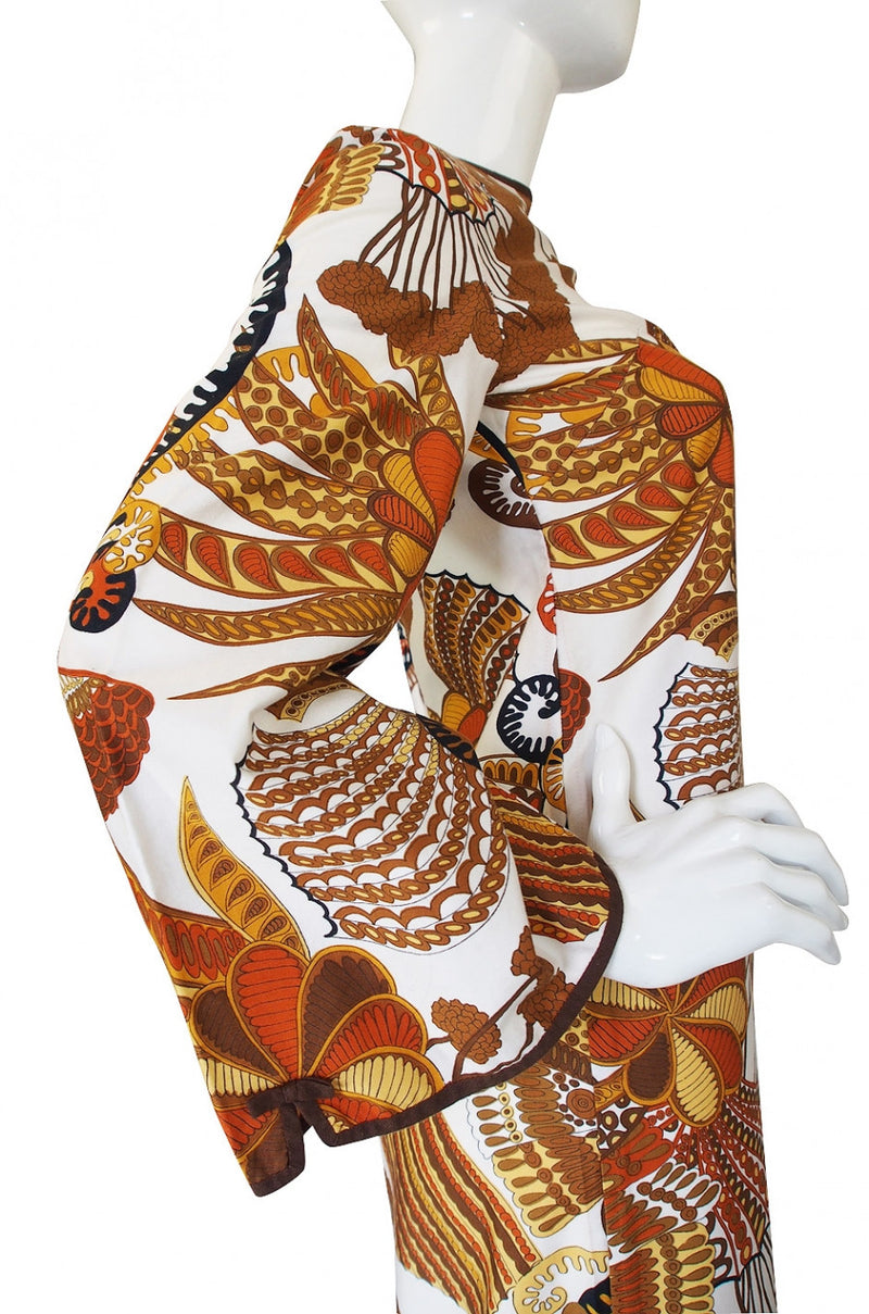 1970s Jean Allen Printed Caftan Maxi