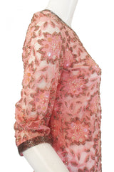 1960s Beaded Pink Shift Dress