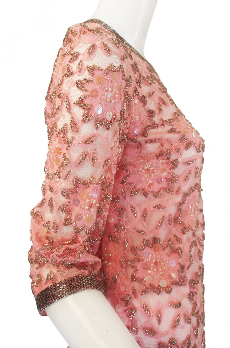 1960s Beaded Pink Shift Dress
