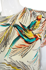1940s Silk DuBarry Parrot Print Gown