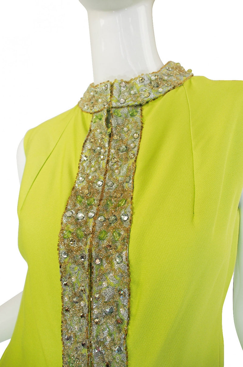1960s Beaded Lime Maxi Dress