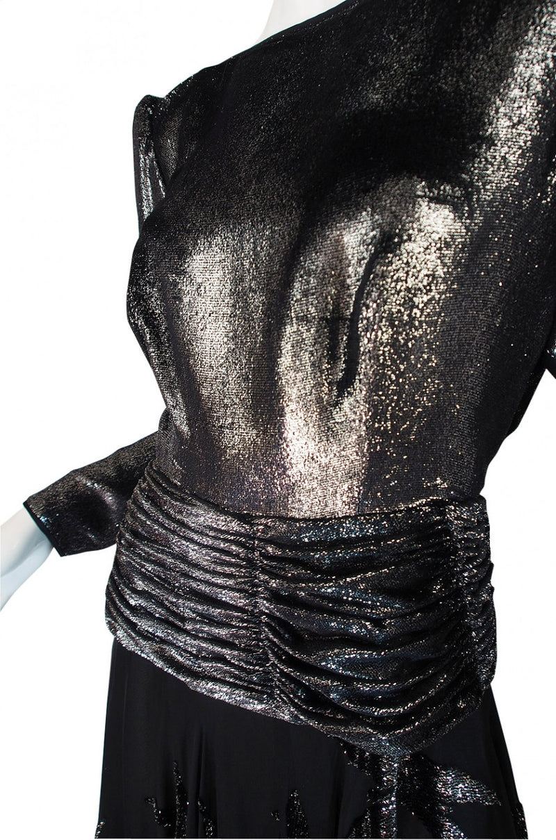 1980s Silver Accent Low Back Valentino Gown