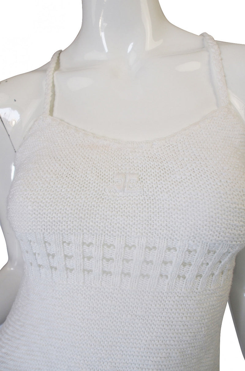 Documented 1978 Courreges White Knit Halter Dress