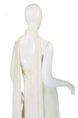 1970s Frank Usher Cream Jersey Dress