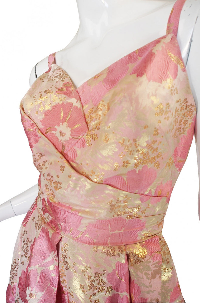 1950s Pink Silk I . Magnin Brocade Gown