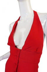 1970s Plunge Halter Ossie Clark Red Dress