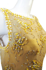 1960s Beaded Yellow Organza Malcolm Starr