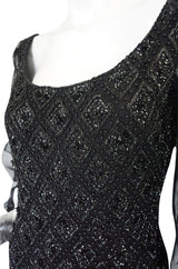 1960s Heavy Hand Beaded Black Shift