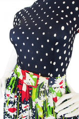 1970s Dot and Floral J. Tiktiner Maxi Dress