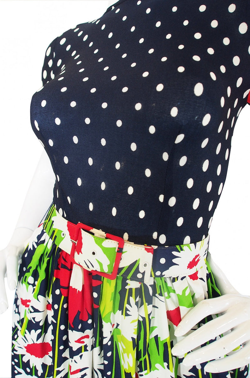 1970s Dot and Floral J. Tiktiner Maxi Dress