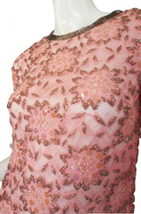 1960s Beaded Pink Shift Dress