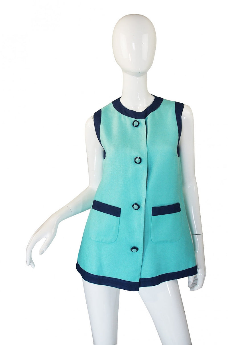 1960s Turquoise Barocco Silk Dress Set
