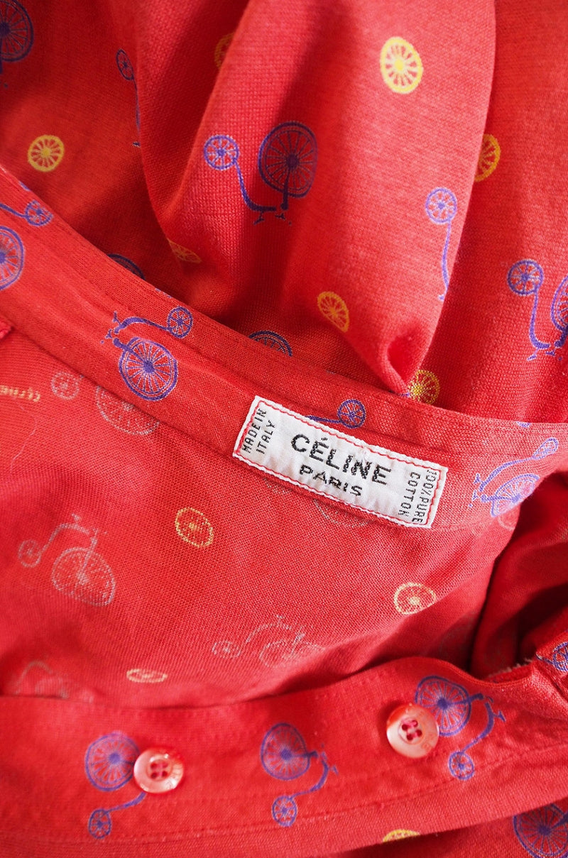 1970s Celine Bicycle Print Shirt Dress
